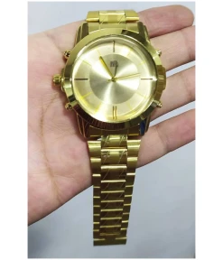 Golden Color Men's Watch With Stainless Steel Strap