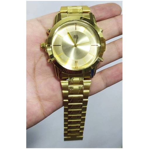 Golden Color Men's Watch With Stainless Steel Strap