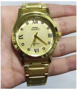 Golden Color Watch With Stainless Steel Strap For Men